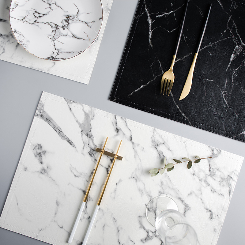 Marble Coaster Set - 럭셔리 PU 단열 식기 패드, 미끄럼