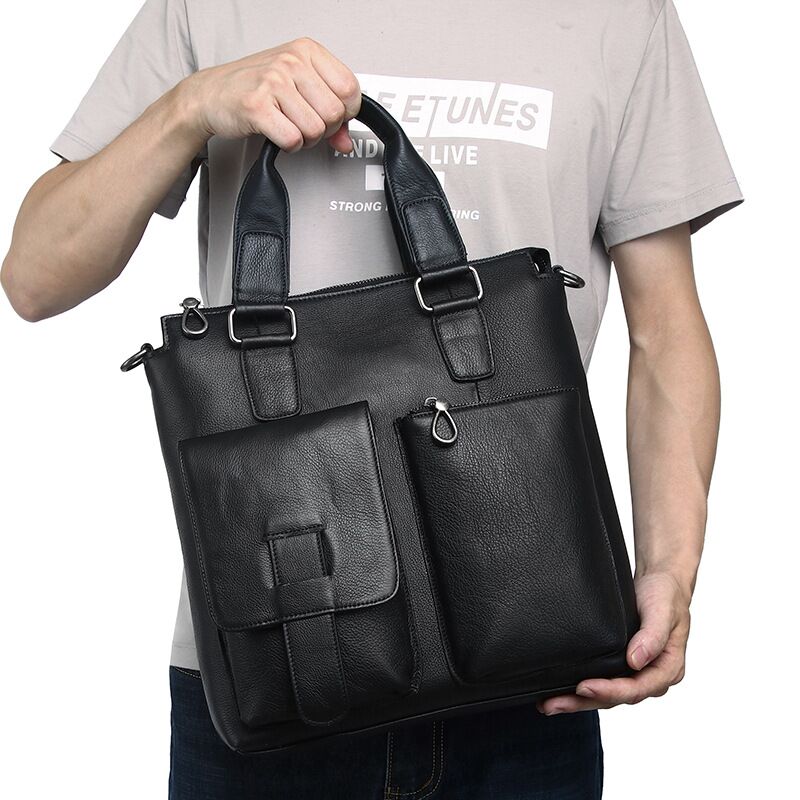 Leather Briefcase - 남자 세로 핸드백 남성 정품 가죽
