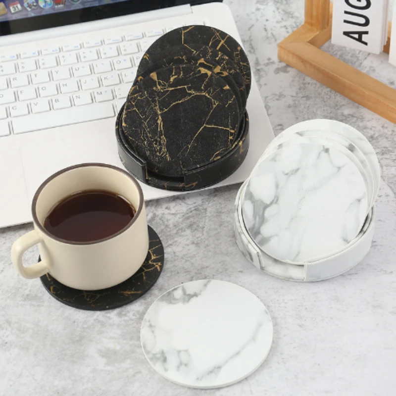 Marble Coaster Set - 6pcsMarble 코스터 인조 가죽 10cm 기름과