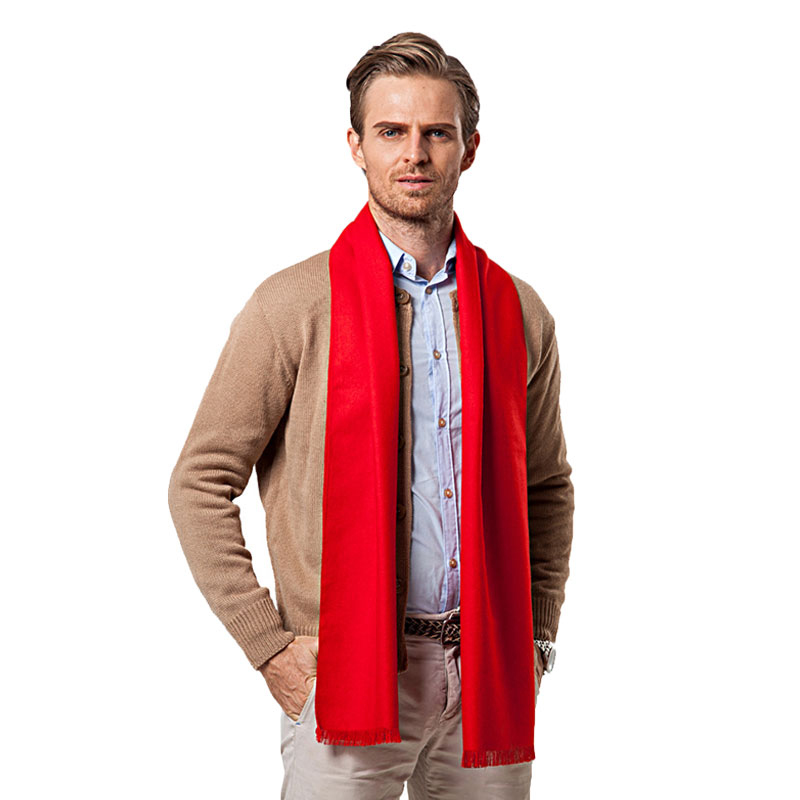 Cashmere Scarf - 남성용 단색 레드 스카프, 럭셔리 브랜드