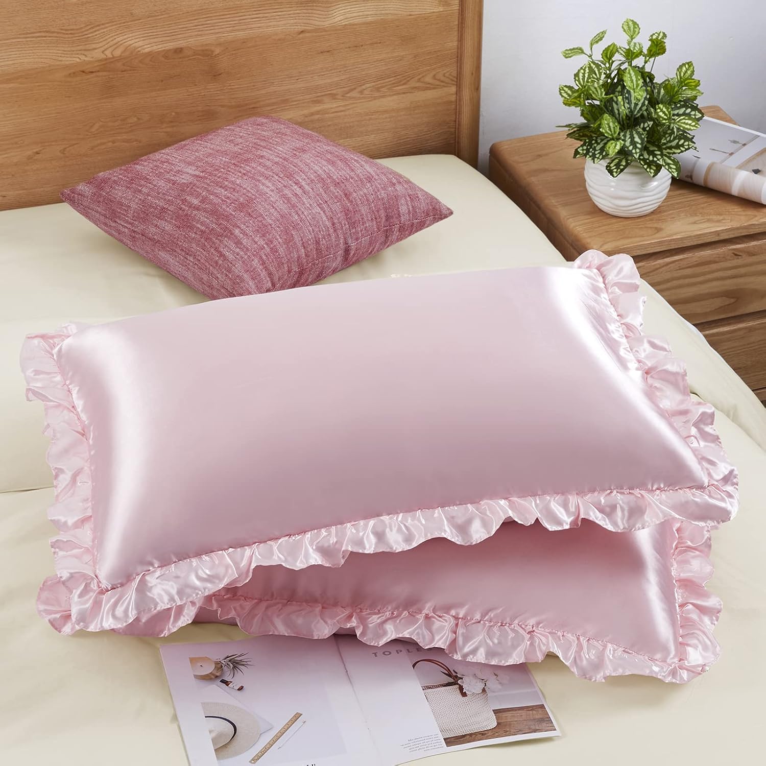 Silk Pillowcase - 머리카락과 피부를 위한 2피스 새틴 러플