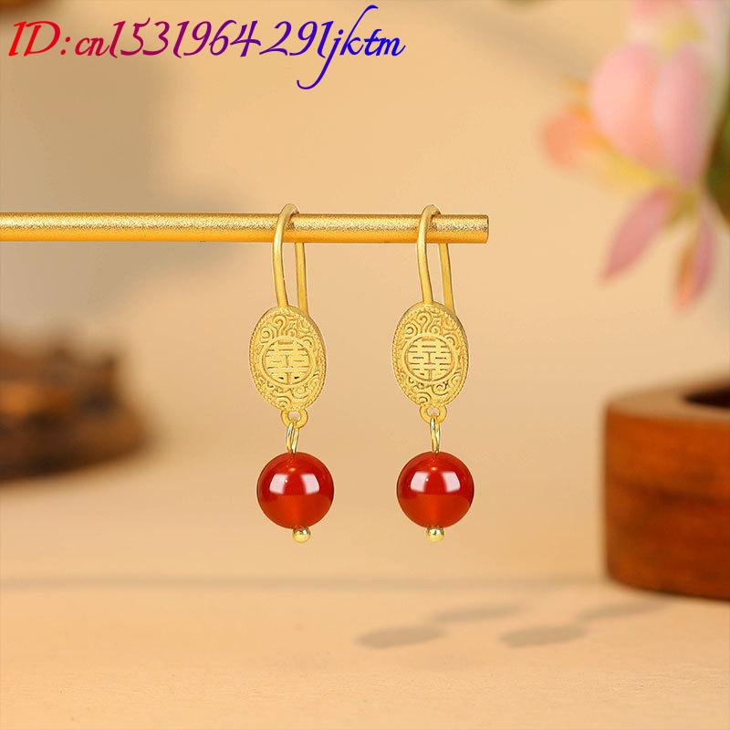 천연 붉은 옥 구슬 귀걸이 부적 진짜 보석 럭셔리 참  - Gold Plated Jewelry 리뷰 및 가격