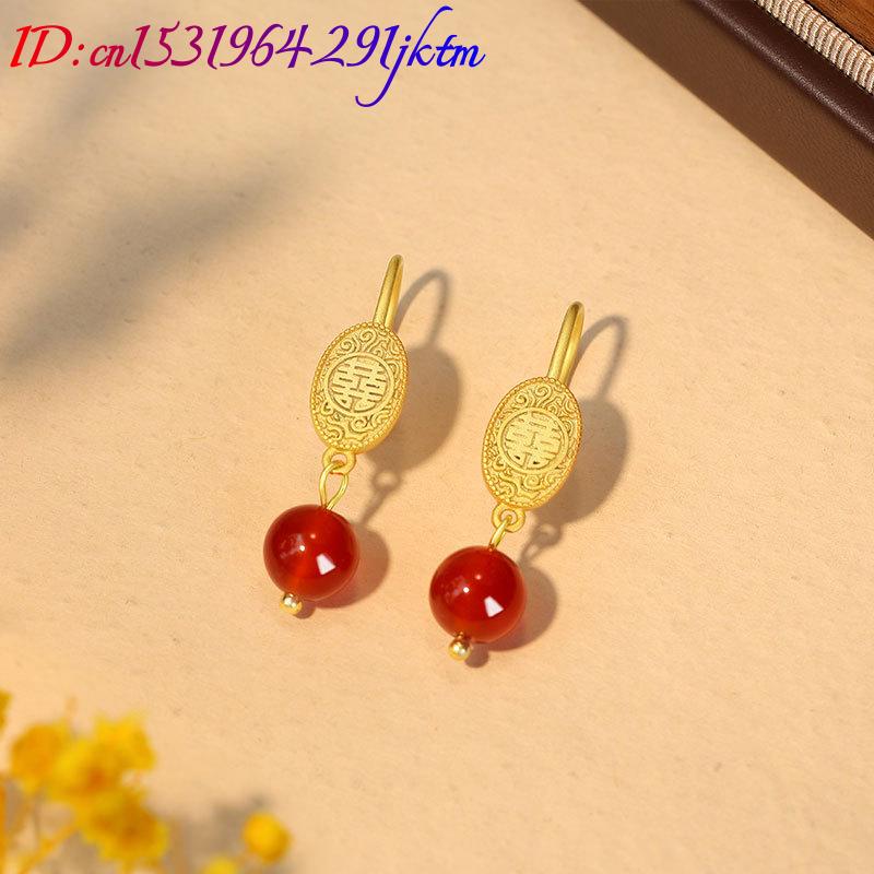 천연 붉은 옥 구슬 귀걸이 부적 진짜 보석 럭셔리 참  - Gold Plated Jewelry 리뷰 및 가격