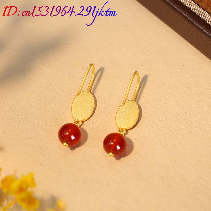 천연 붉은 옥 구슬 귀걸이 부적 진짜 보석 럭셔리 참  - Gold Plated Jewelry 리뷰 및 가격