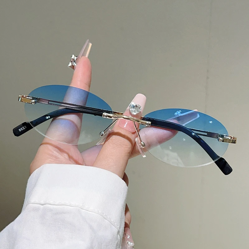 테두리가 없는 타원형 선글라스, 여성용, 그라데이션 렌 - Designer Sunglasses 리뷰 및 가격