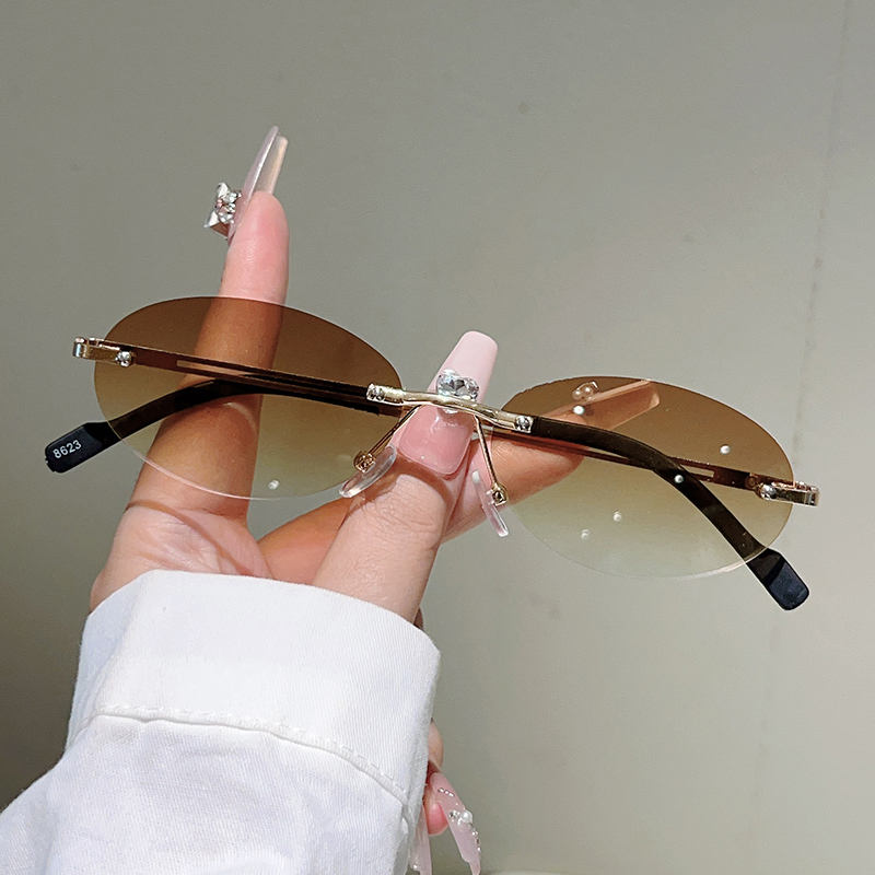 테두리가 없는 타원형 선글라스, 여성용, 그라데이션 렌 - Designer Sunglasses 리뷰 및 가격