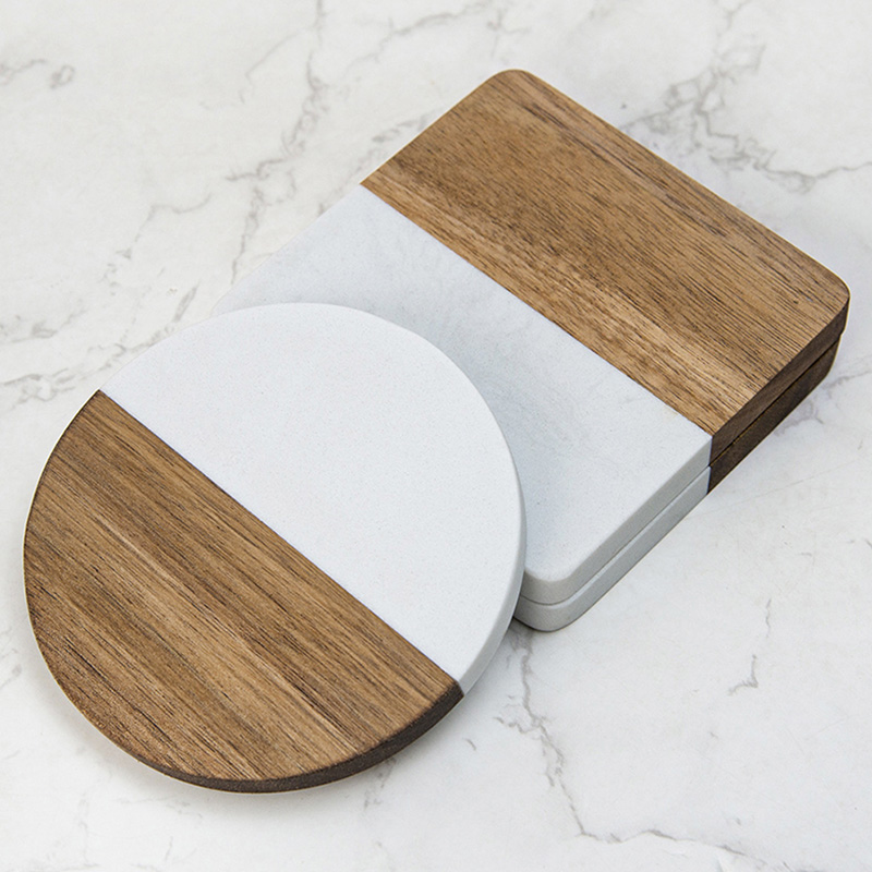 4개 세트 대리석 아카시아 나무 컵받침, 원형/사각형  - Marble Coaster Set 리뷰 및 가격