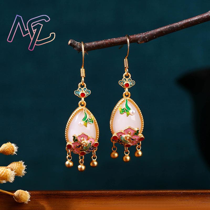 천연 옥 꽃 귀걸이 참 장식품 디자이너 진짜 보석 빈티 - Gold Plated Jewelry 리뷰 및 가격