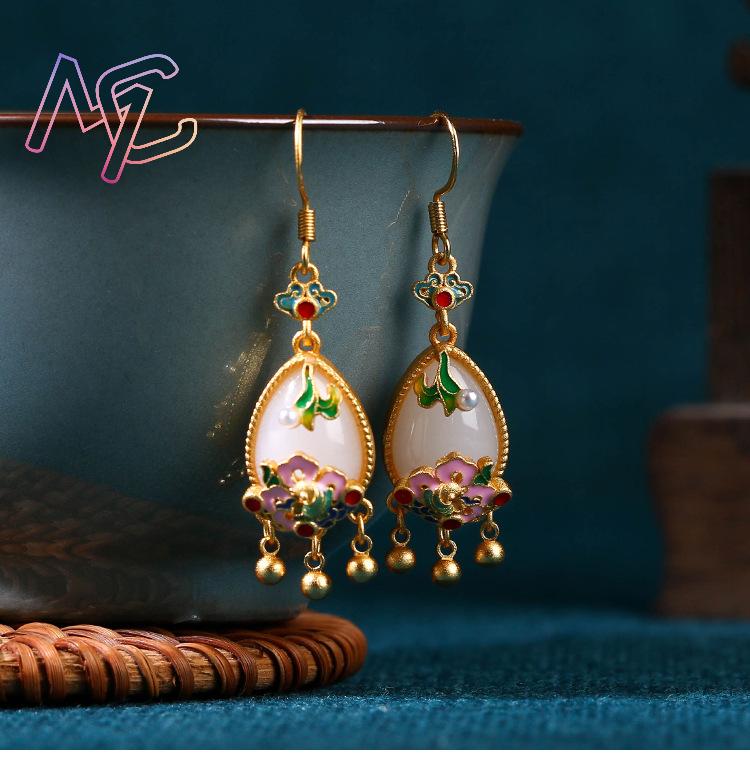 천연 옥 꽃 귀걸이 참 장식품 디자이너 진짜 보석 빈티 - Gold Plated Jewelry 리뷰 및 가격