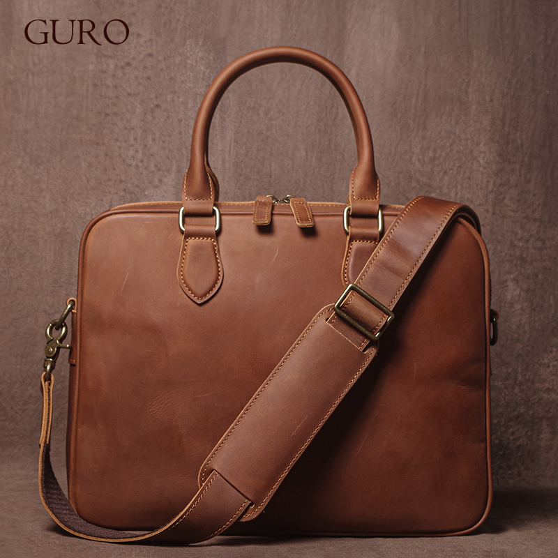 GURO 남자 크레이지 호스 소 가죽 서류 가방 럭셔리 - Leather Briefcase 리뷰 및 가격