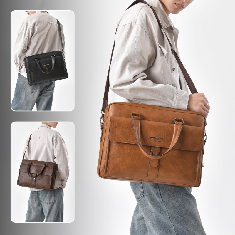 빈티지 다크 브라운 PU 가죽 남성용 서류 가방 15. - Leather Briefcase 리뷰 및 가격