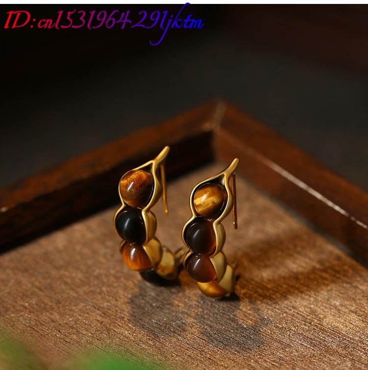타이거 아이 포드 귀걸이 보석 진짜 보석 디자이너 귀  - Gold Plated Jewelry 리뷰 및 가격